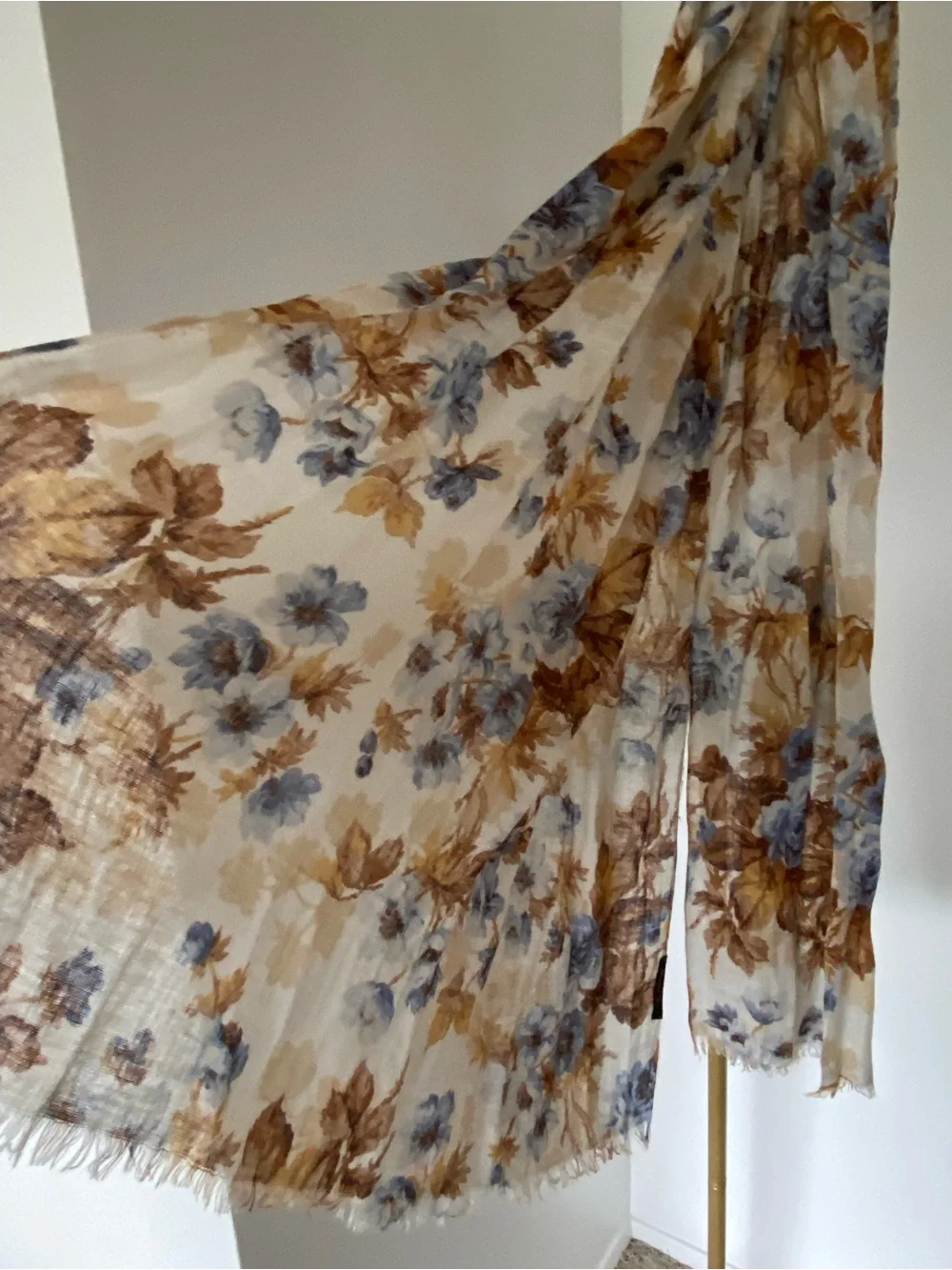 Massimo Dutti Blue Brown Floral Lightweight Oversized Scarf